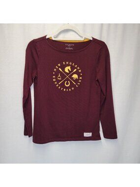 Talbots Women's Petite Small Shirt Top Burgundy Graphic Equestrian Club